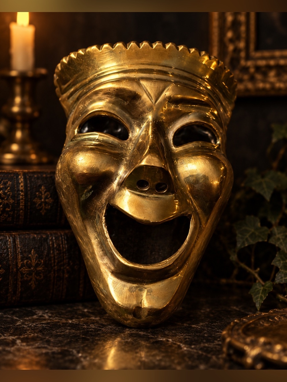 Antique-Style Brass Mask Sculpture Botanical Wall Art 4 Vines, Florals & Altars - Picture 1 of 16